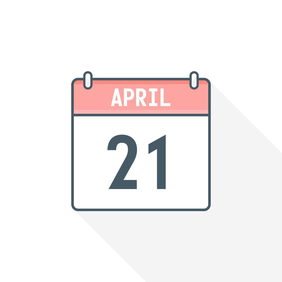 21st April calendar icon. April 21 calendar Date Month icon vector illustrator