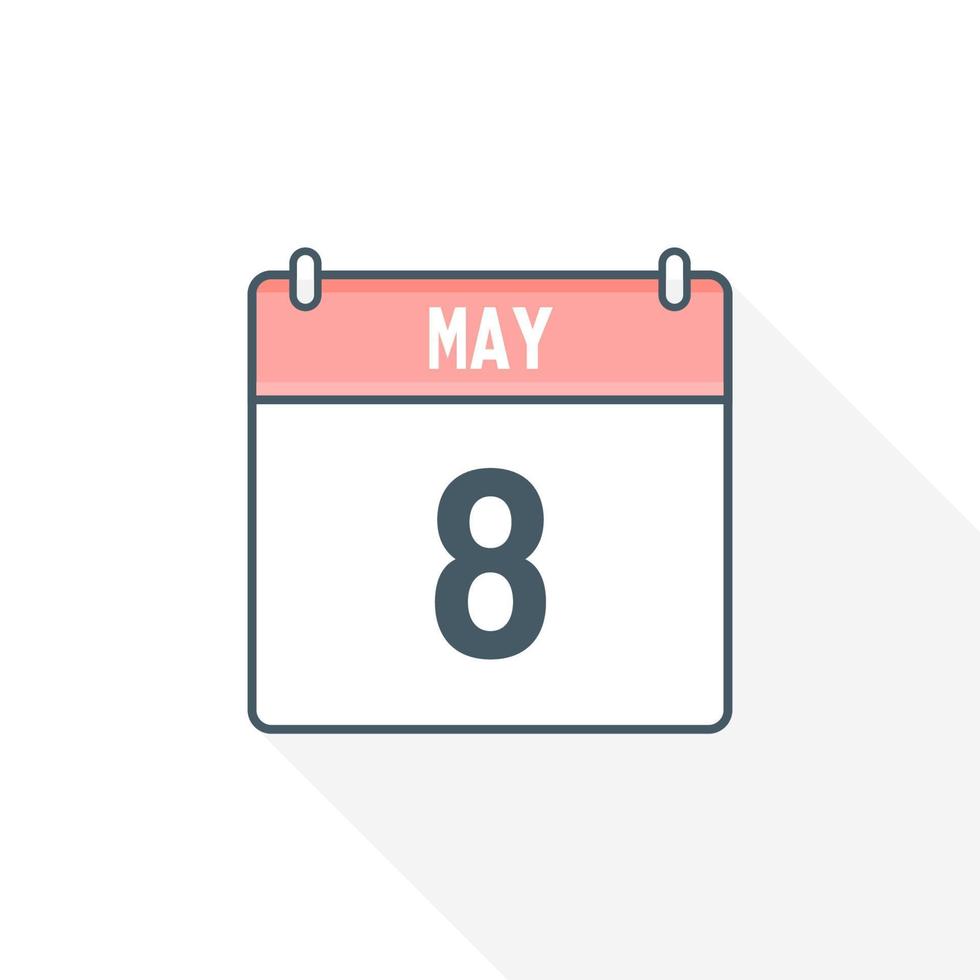 8th May calendar icon. May 8 calendar Date Month icon vector illustrator