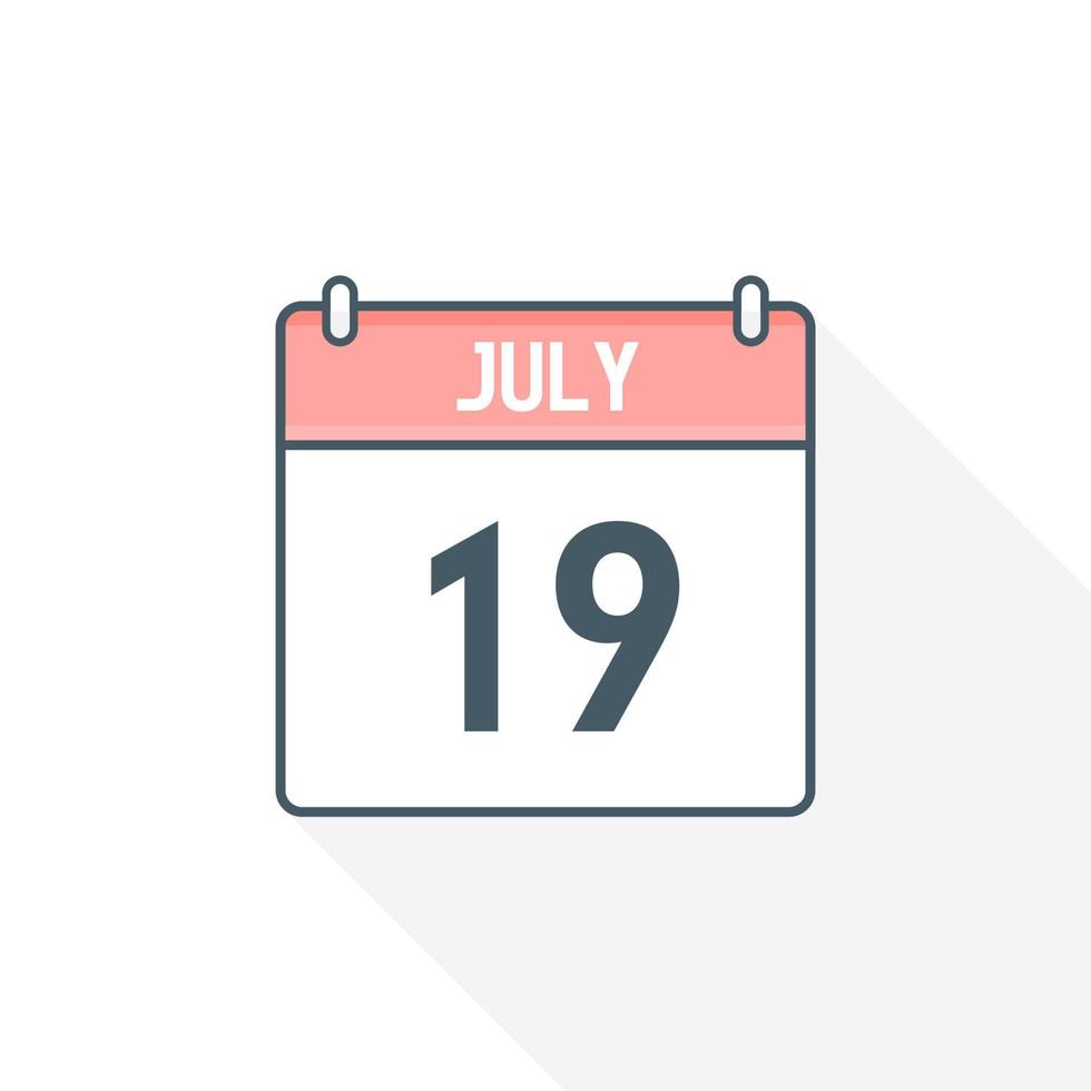 19th July calendar icon. July 19 calendar Date Month icon vector illustrator