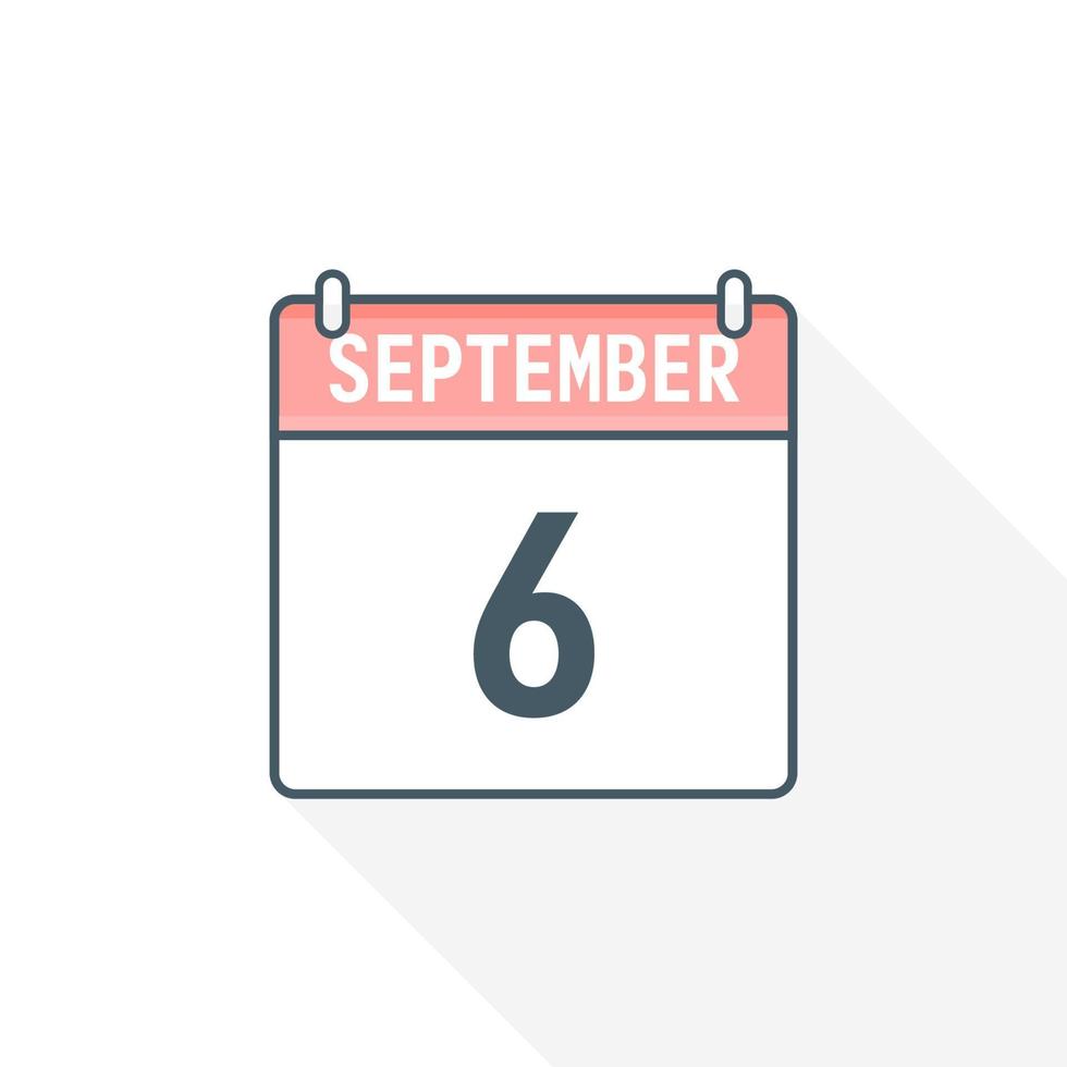 6th September calendar icon. September 6 calendar Date Month icon vector illustrator