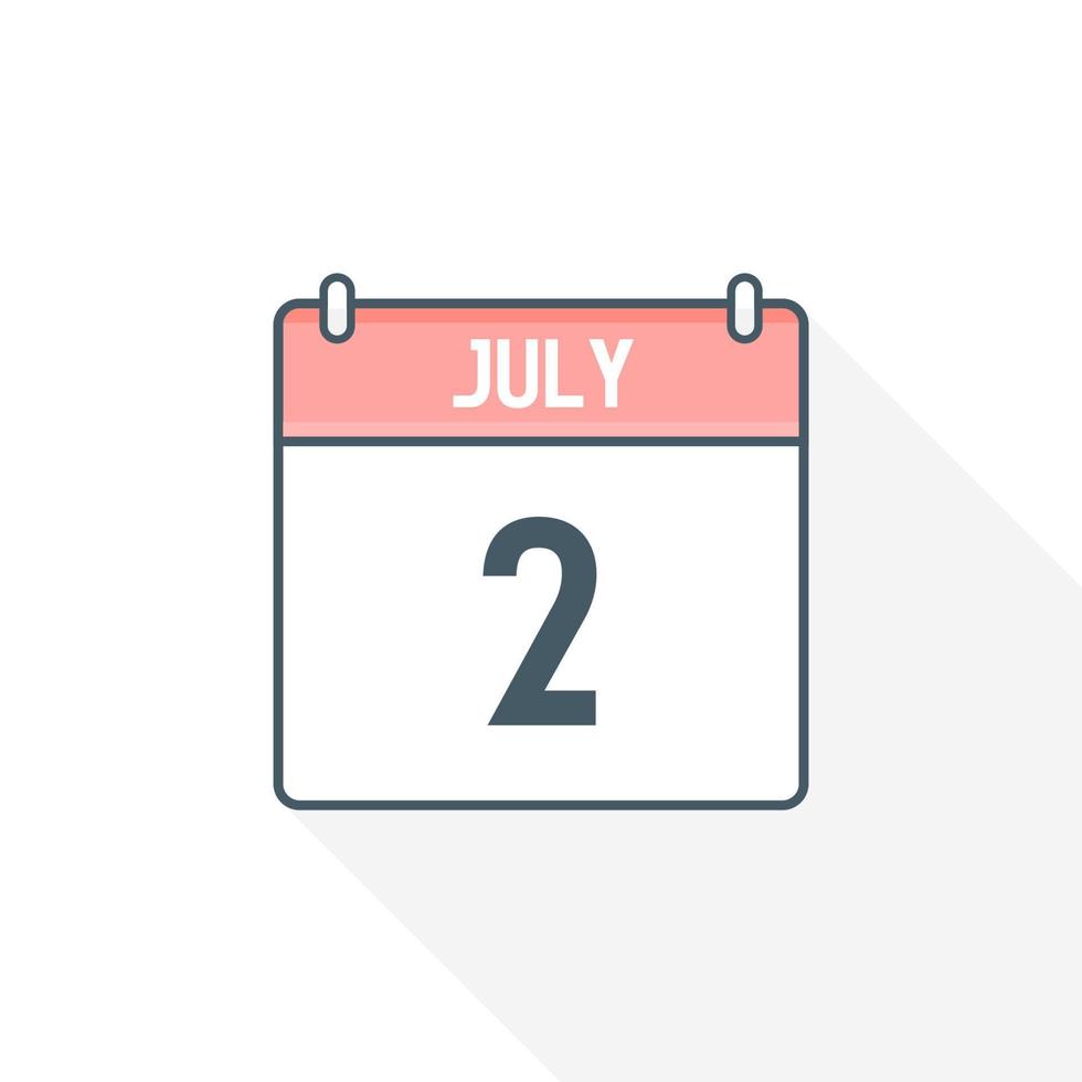 2nd July calendar icon. July 2 calendar Date Month icon vector illustrator