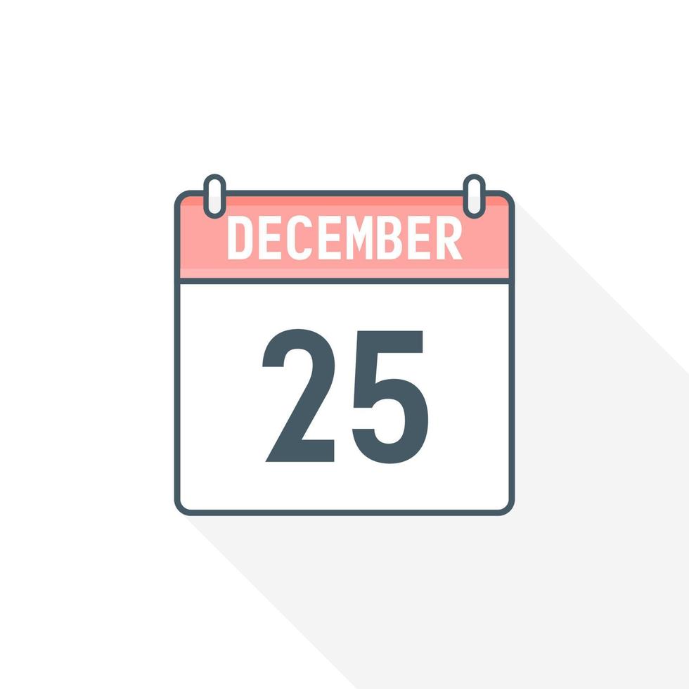 25th December calendar icon. December 25 calendar Date Month icon vector illustrator