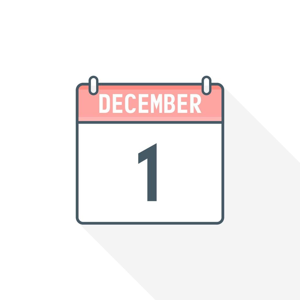 1st December calendar icon. December 1 calendar Date Month icon vector illustrator