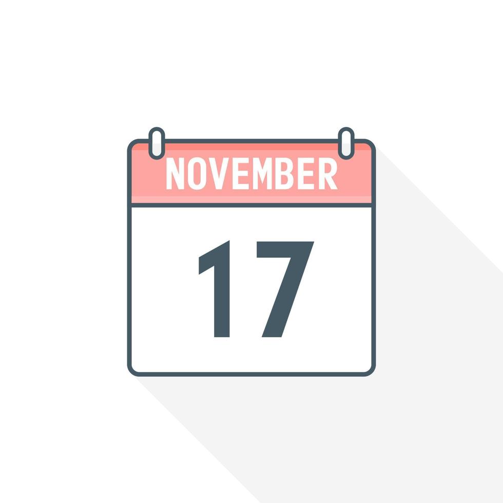 17th November calendar icon. November 17 calendar Date Month icon vector illustrator