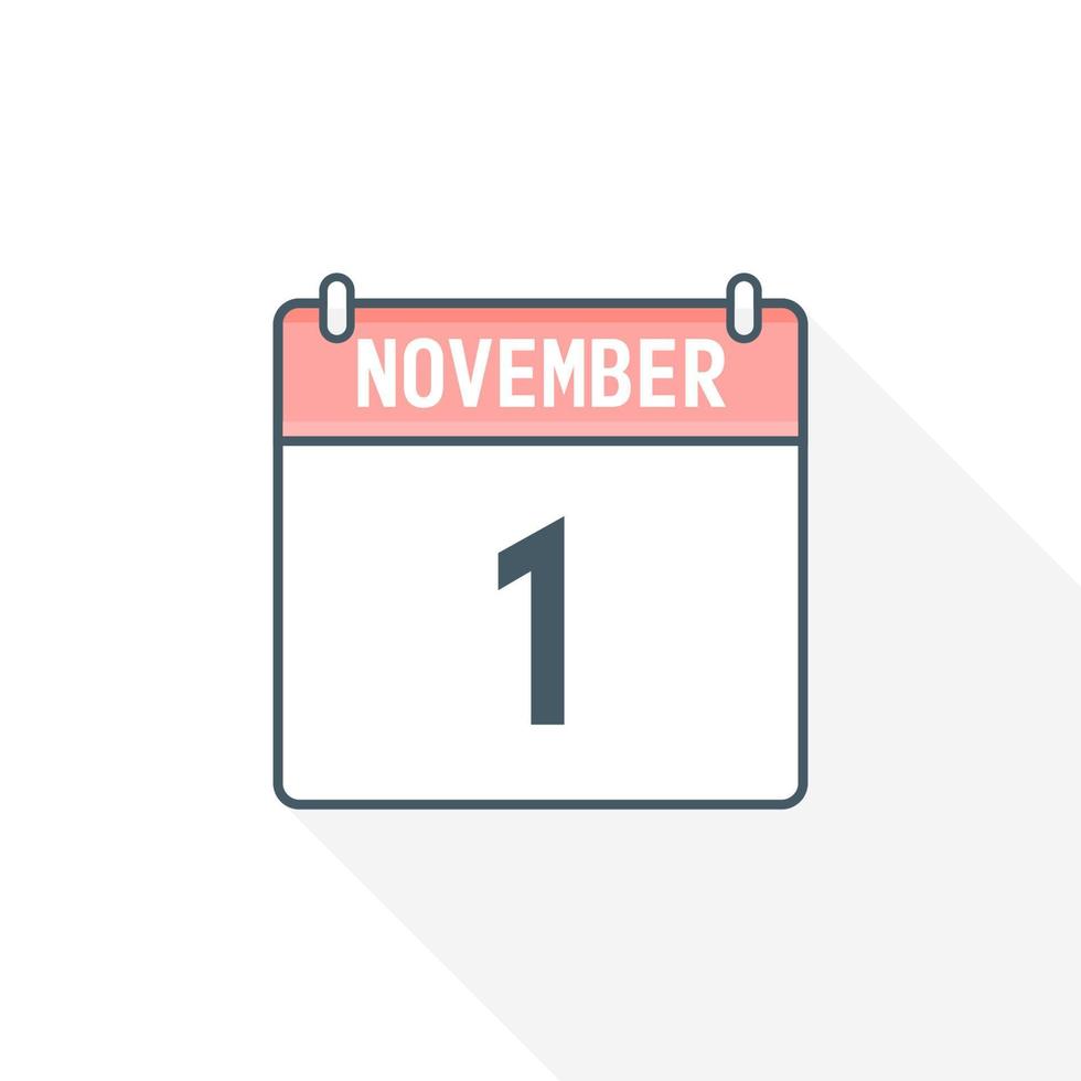 1st November calendar icon. November 1 calendar Date Month icon vector illustrator
