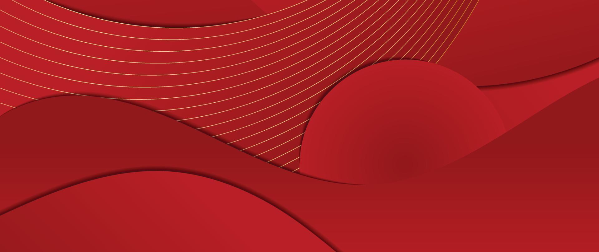 vector de fondo de patrón de estilo de lujo japonés y chino oriental. superposición de patrón de línea dorada de curva abstracta con fondo rojo degradado. ilustración de diseño de arte para papel tapiz, tarjeta, afiche.