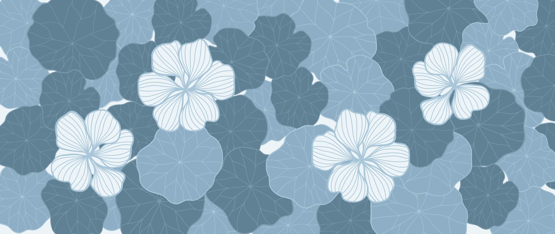 Botanical foliage line art background vector illustration. Water lettuce and lotus leaves drawing contour pattern background. Design for wallpaper, home decor, packaging, print, poster, cover, banner.