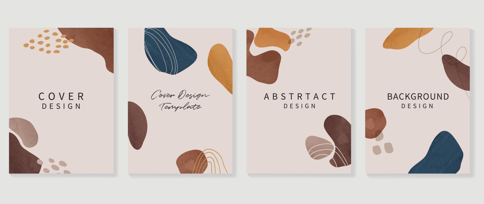 Abstract design cover set vector illustration. Creative background template with earth tone watercolor organic shapes and line arts. Design for greeting card, invitation, social media, poster, banner.