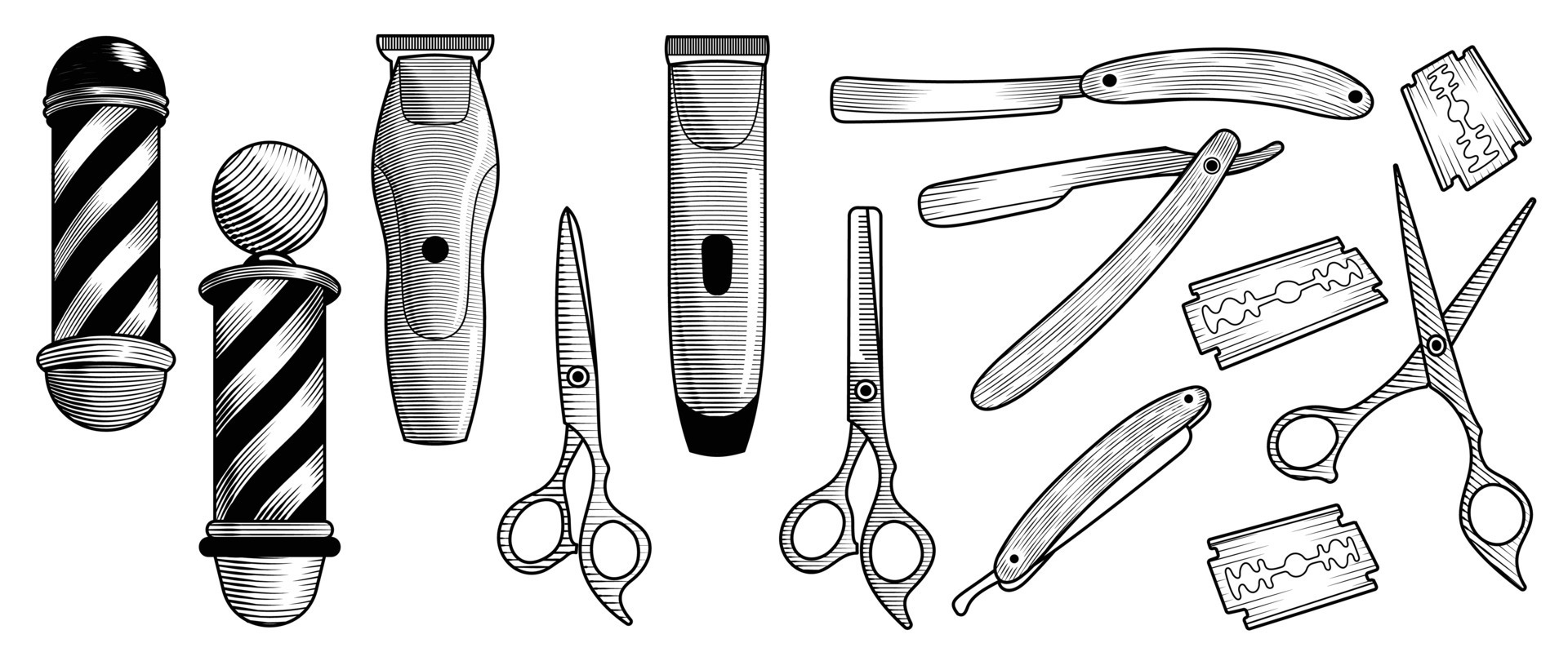 equipments in vintage retro style vector set. Collection of