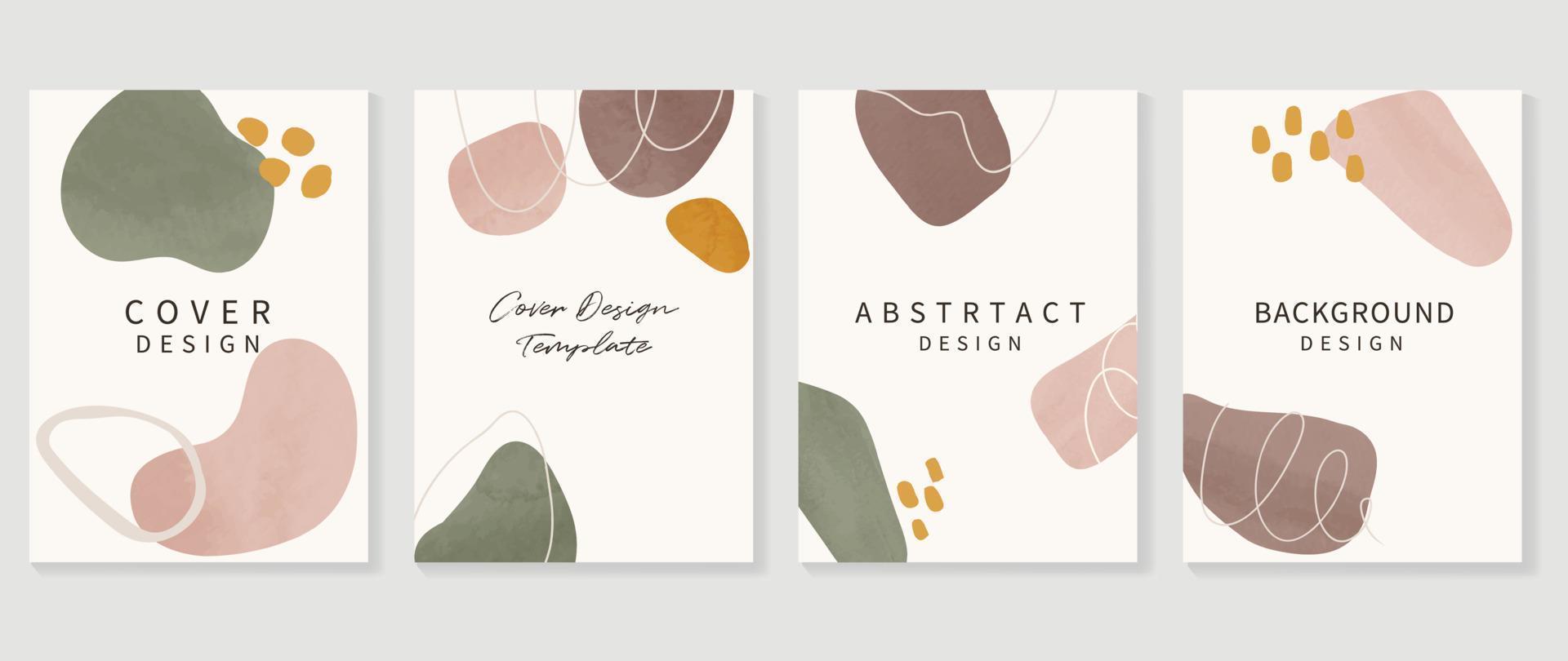 Abstract design cover set vector illustration. Creative background template with earth tone watercolor organic shapes and line arts. Design for greeting card, invitation, social media, poster, banner.