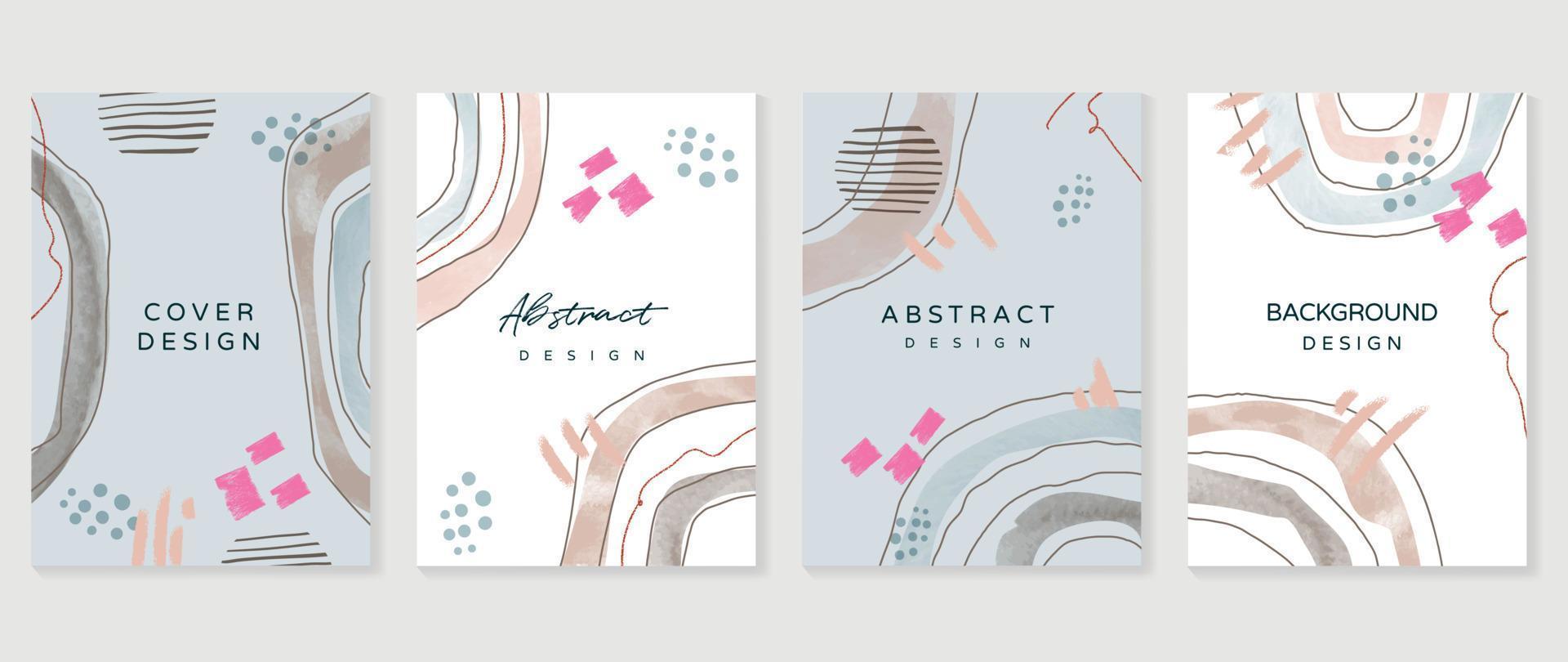 Abstract design cover set vector illustration. Creative background template with abstract watercolor organic shapes and line arts. Design for greeting card, invitation, social media, poster, banner.