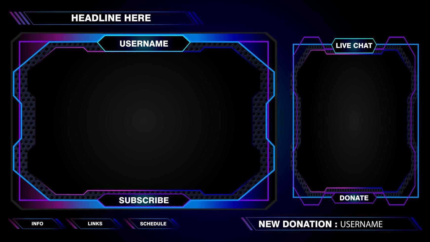 Game live stream interface overlay frames for gamer broadcast design. Vector Eps10