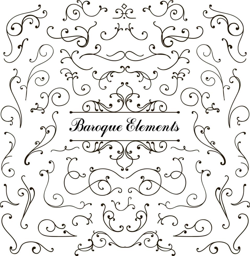 Set of calligraphic floral design elements and page decoration, swirl vintage collection. Vector illustration.