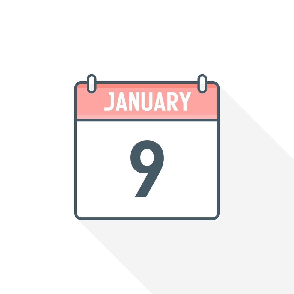 9th January calendar icon. January 9 calendar Date Month icon vector illustrator