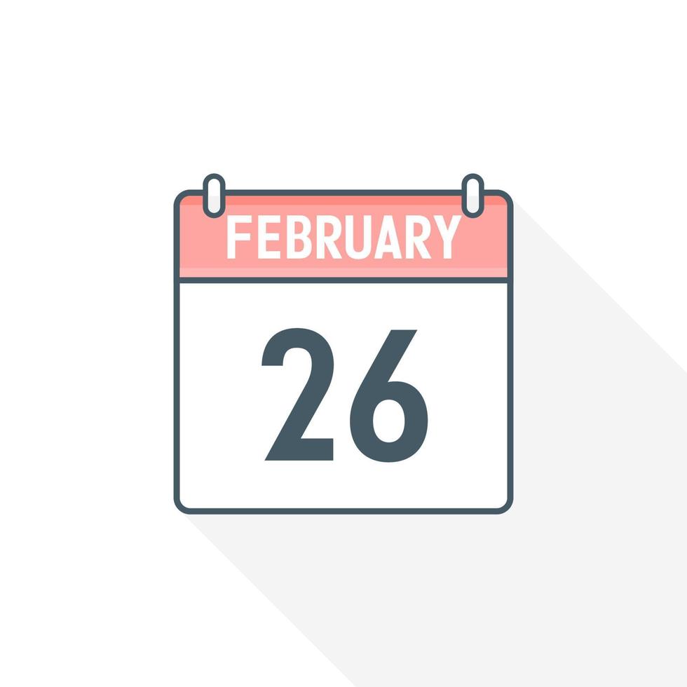 26th February calendar icon. February 26 calendar Date Month icon vector illustrator