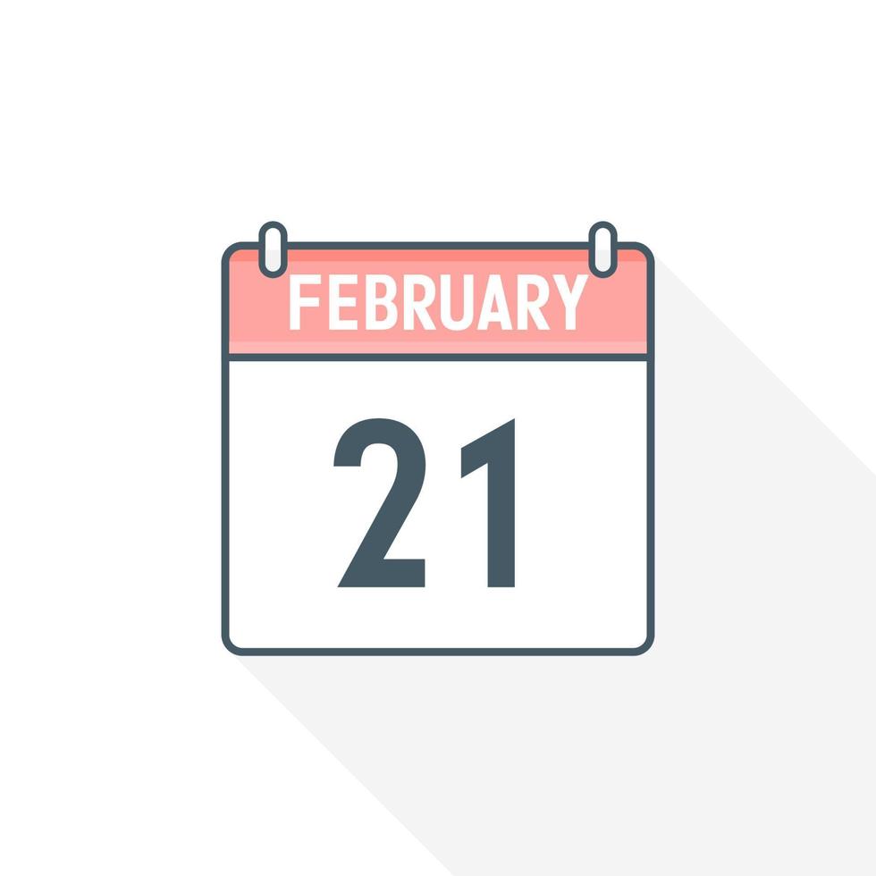 21st February calendar icon. February 21 calendar Date Month icon vector illustrator