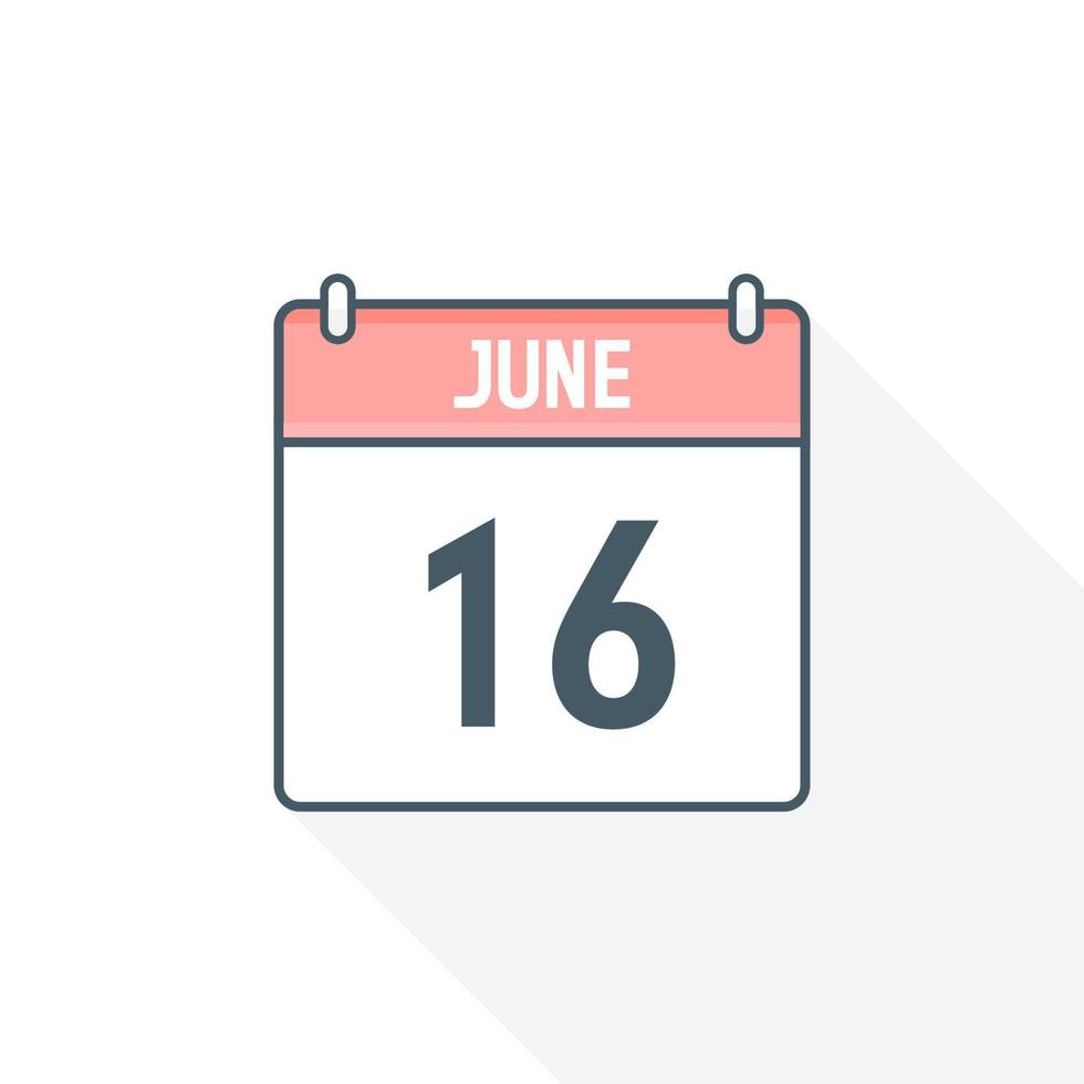 16th June calendar icon. June 16 calendar Date Month icon vector illustrator