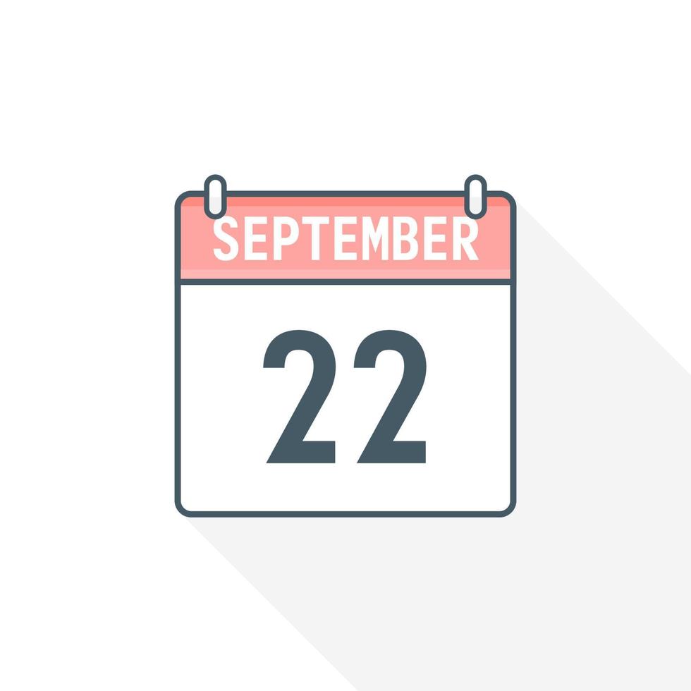 22nd September calendar icon. September 22 calendar Date Month icon vector illustrator