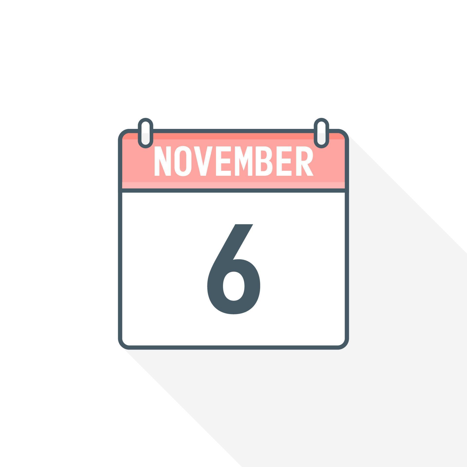 6th November calendar icon November 6 calendar Date Month icon vector 6th November calendar icon November 6 calendar Date Month icon vector