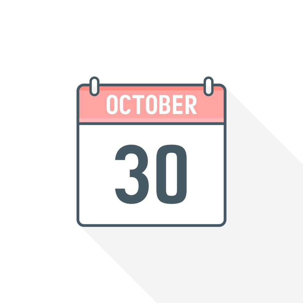 Icono del calendario del 30 de octubre. 30 de octubre calendario fecha mes icono vector ilustrador