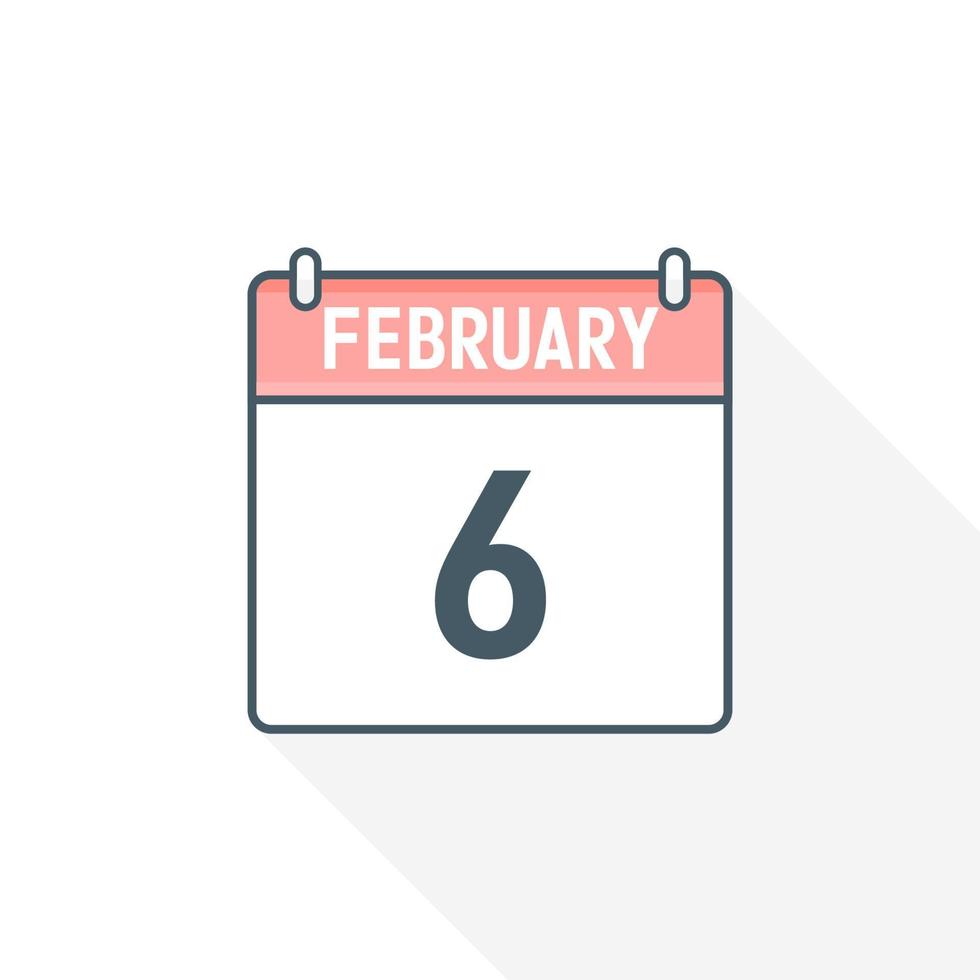 6th February calendar icon. February 6 calendar Date Month icon vector illustrator