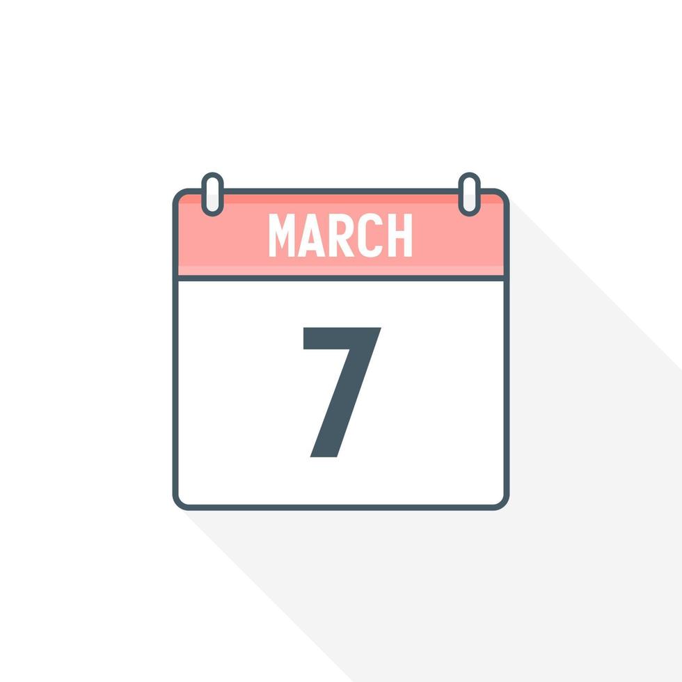 7th March calendar icon. March 7 calendar Date Month icon vector illustrator