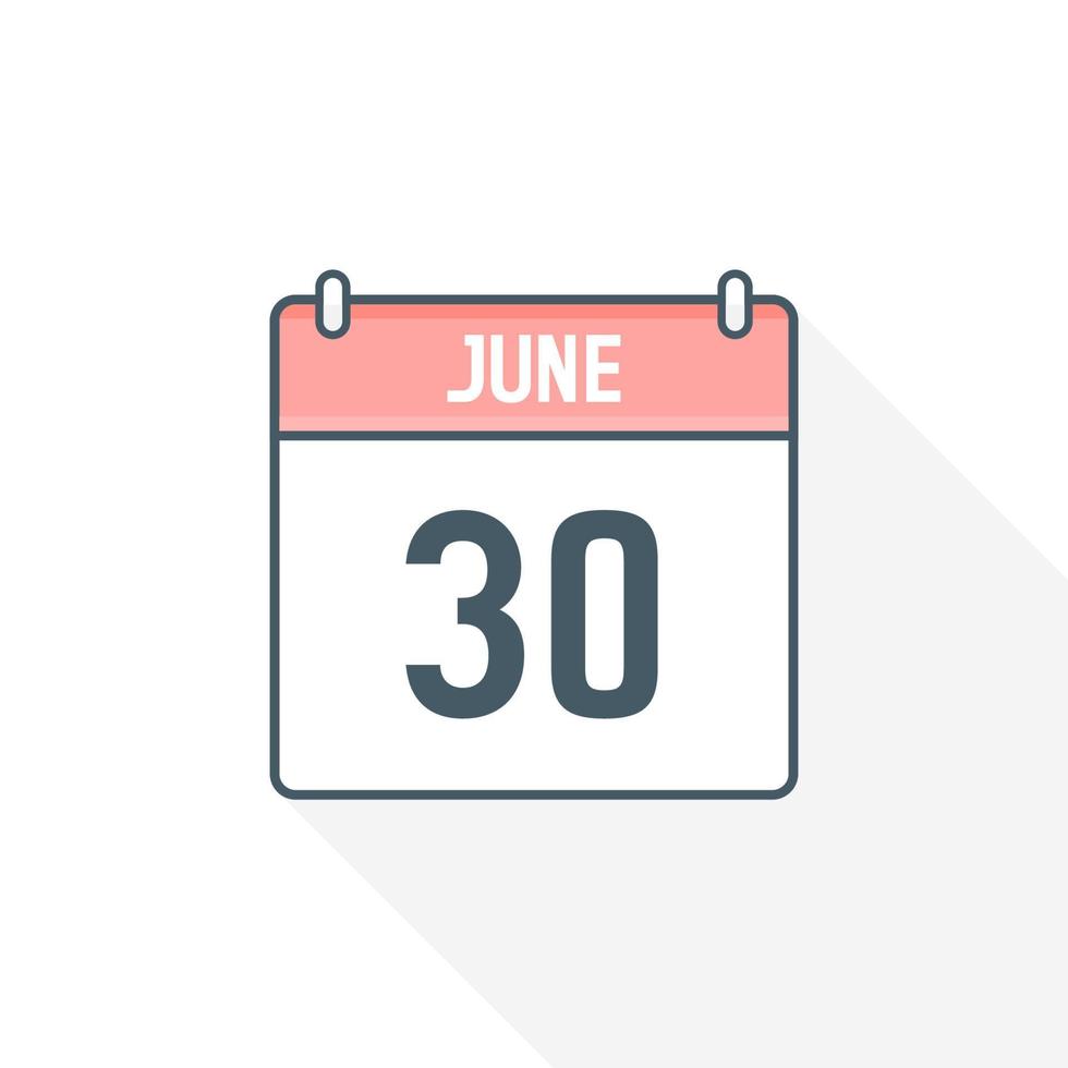 30th June calendar icon. June 30 calendar Date Month icon vector illustrator