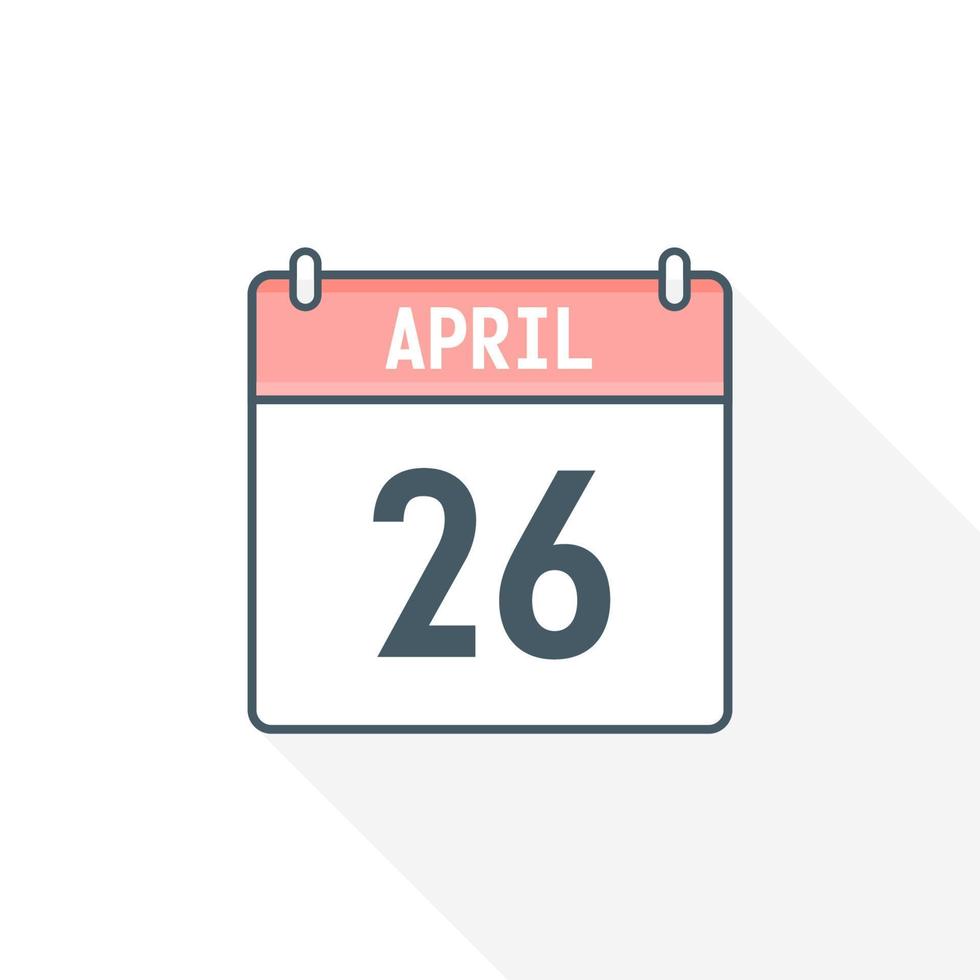 26th April calendar icon. April 26 calendar Date Month icon vector illustrator