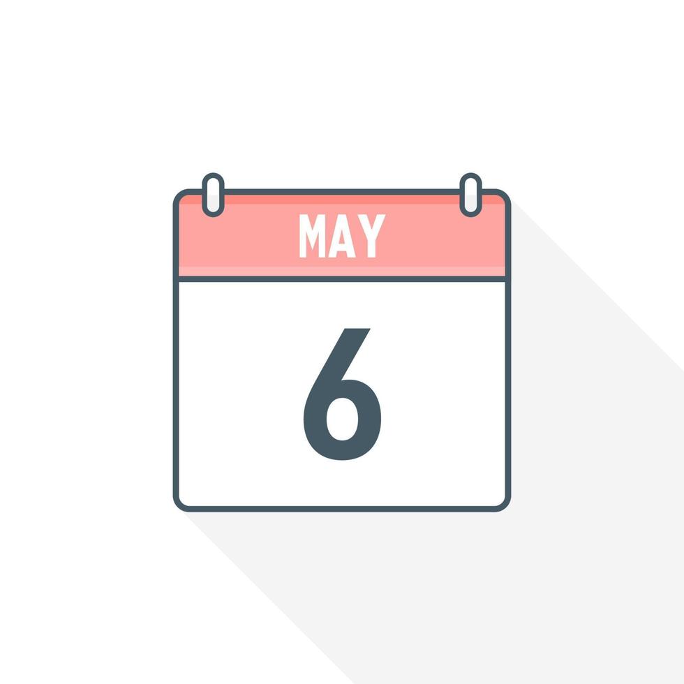 6th May calendar icon. May 6 calendar Date Month icon vector illustrator