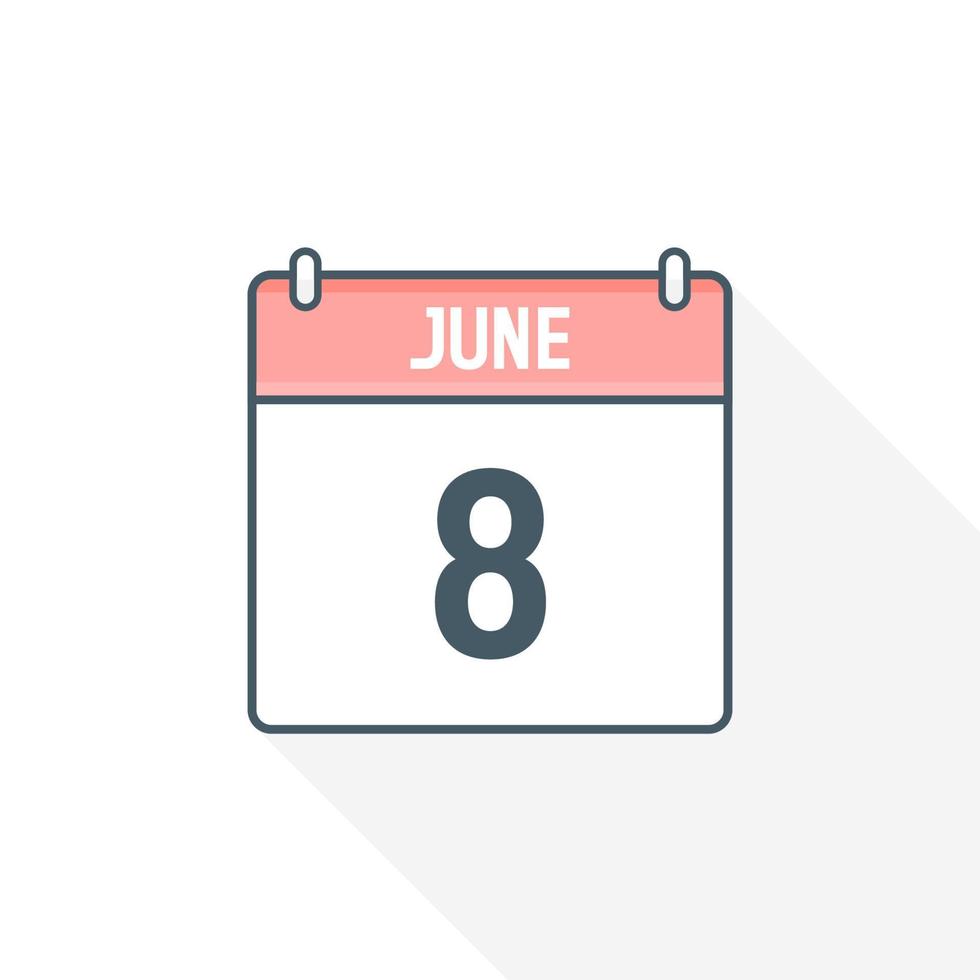 8th June calendar icon. June 8 calendar Date Month icon vector illustrator