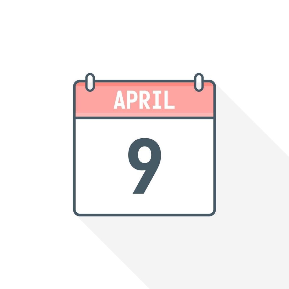 9th April calendar icon. April 9 calendar Date Month icon vector illustrator