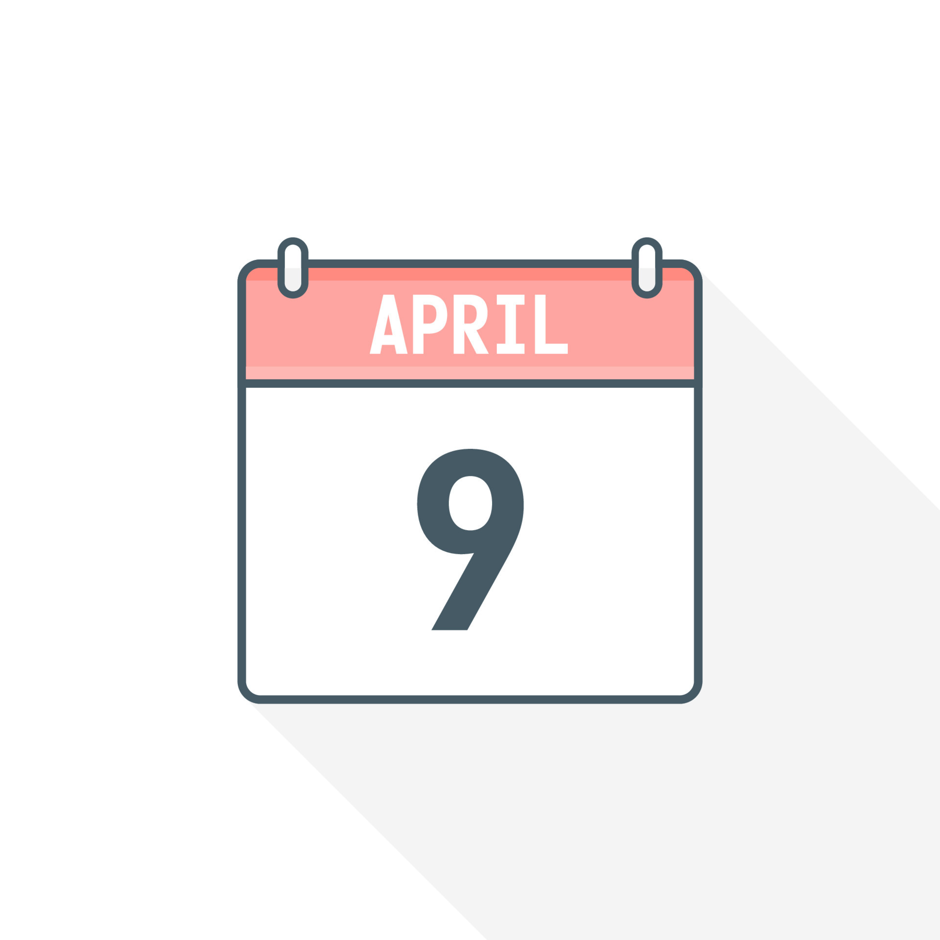 9th April calendar icon. April 9 calendar Date Month icon vector