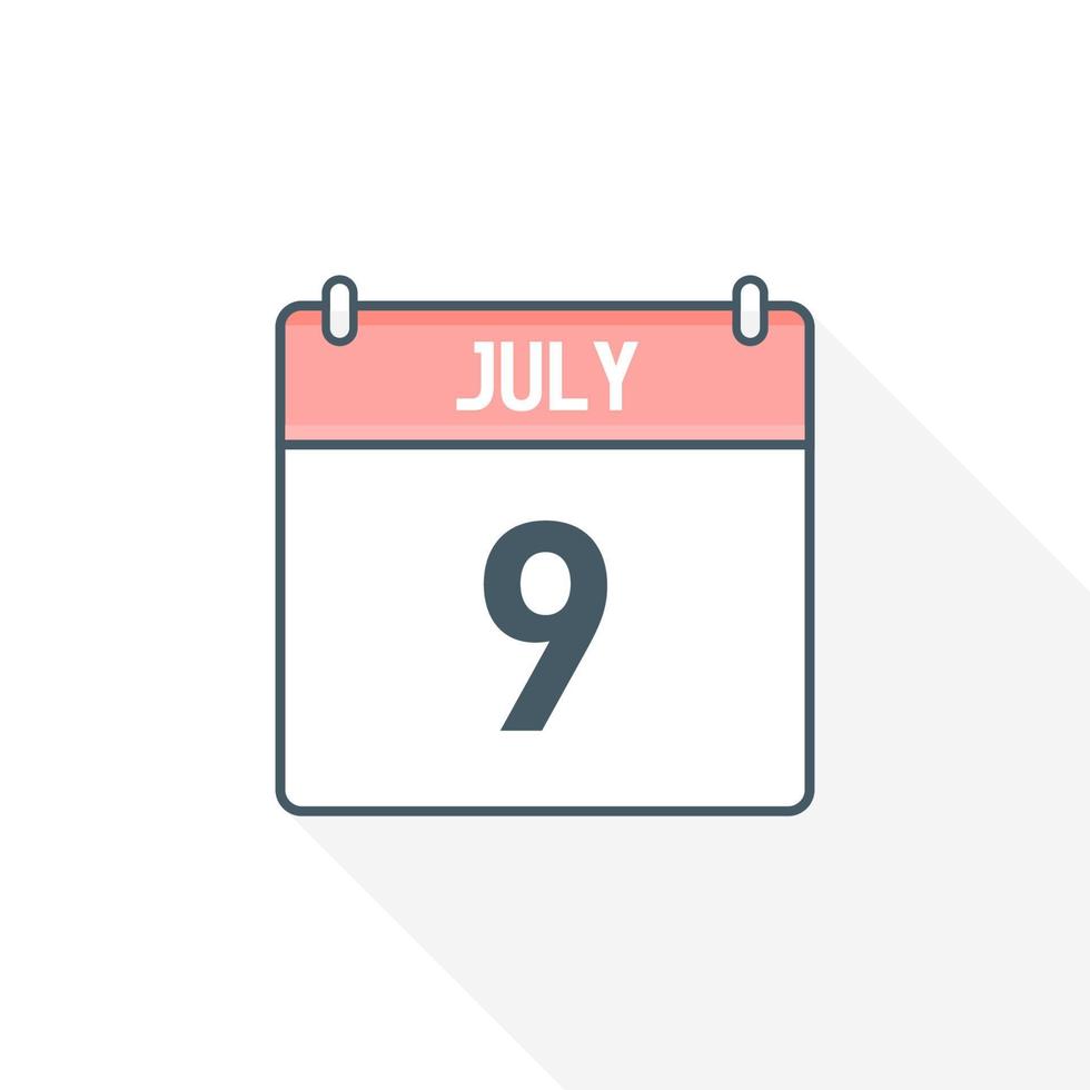 9th July calendar icon. July 9 calendar Date Month icon vector illustrator