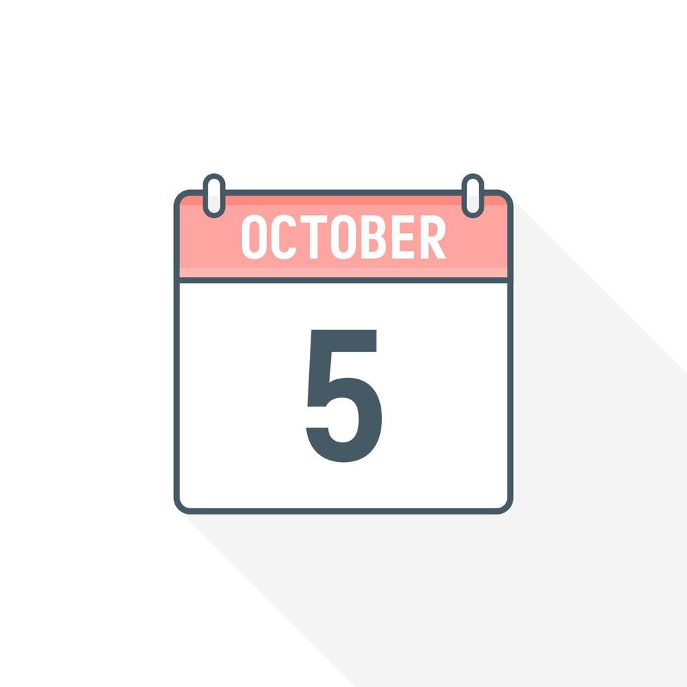 Icono del calendario del 5 de octubre. 5 de octubre calendario fecha mes icono vector ilustrador