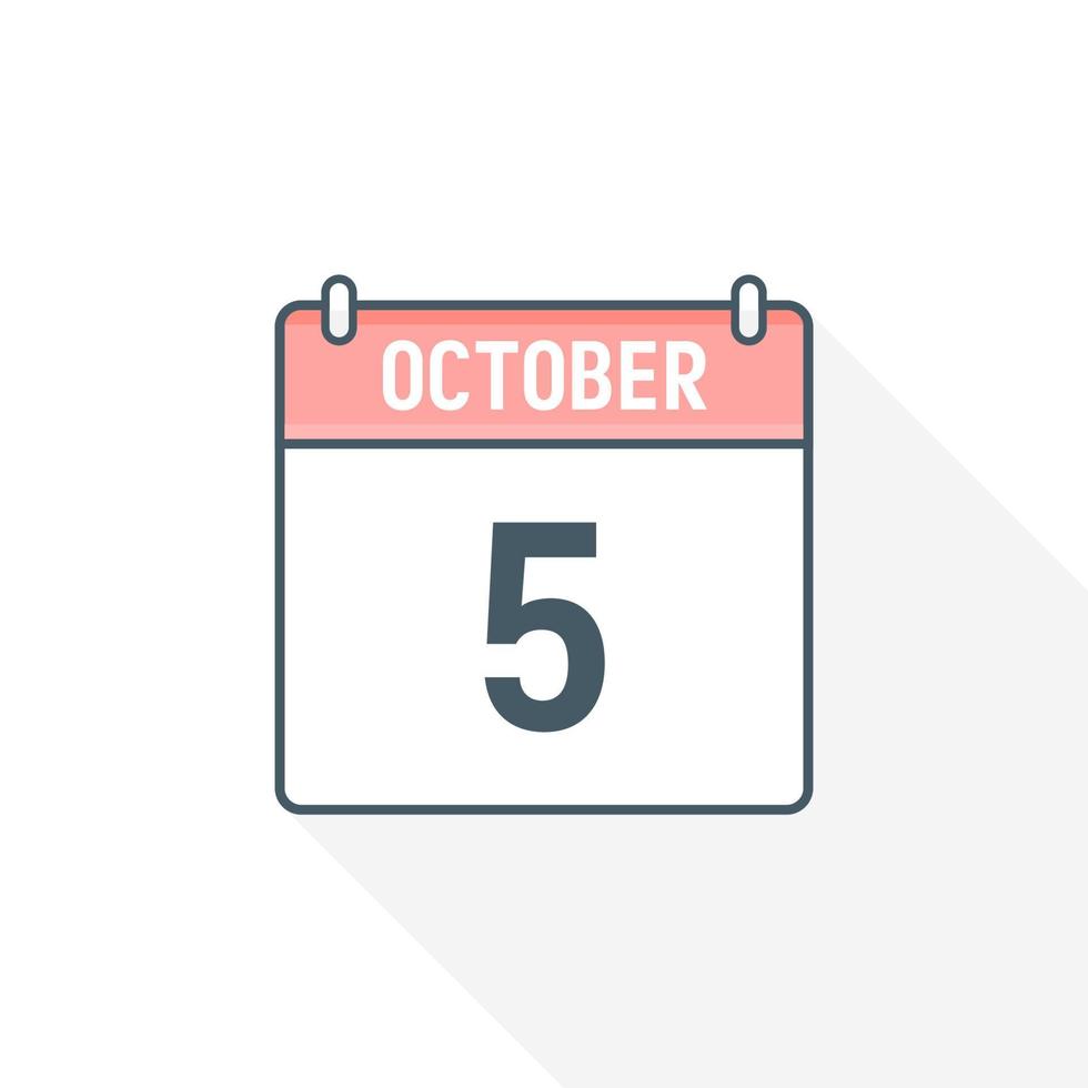 5th October calendar icon. October 5 calendar Date Month icon vector illustrator