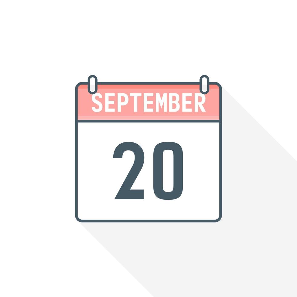 20th September calendar icon. September 20 calendar Date Month icon vector illustrator