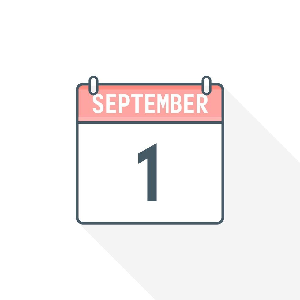 1st September calendar icon. September 1 calendar Date Month icon vector illustrator