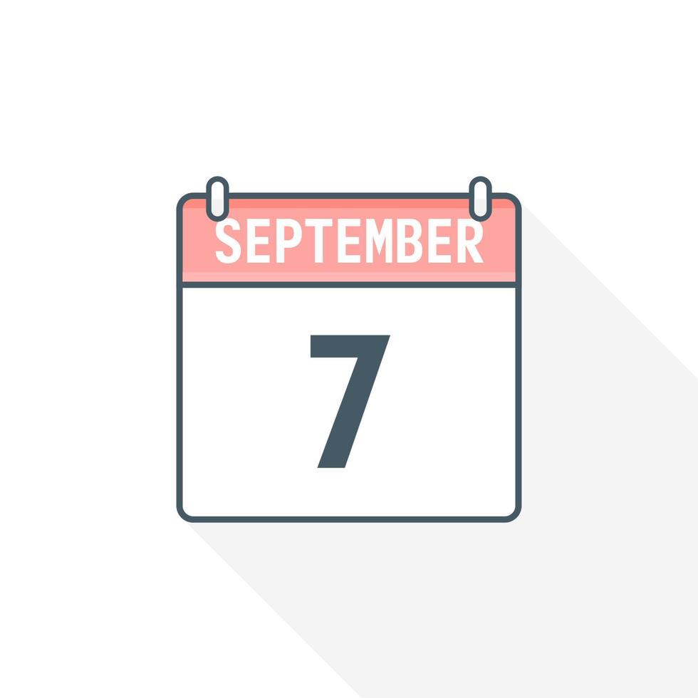 7th September calendar icon. September 7 calendar Date Month icon vector illustrator