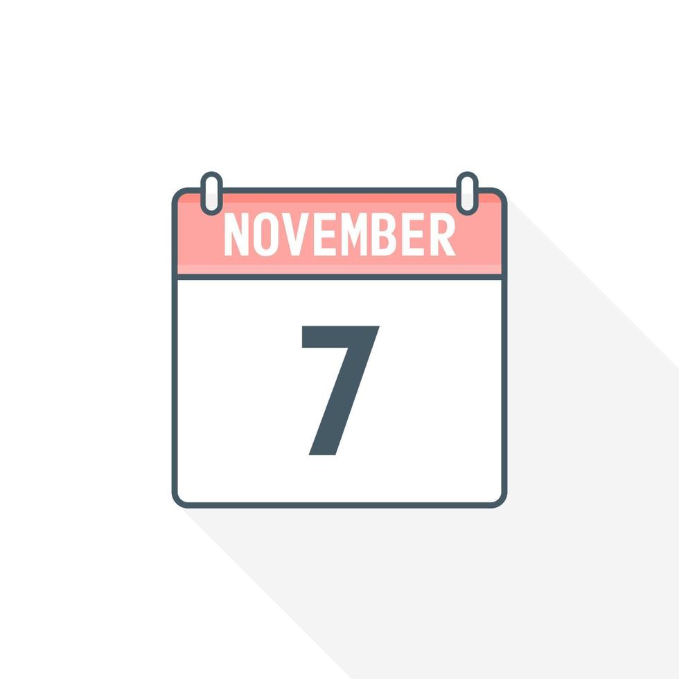 7th November calendar icon. November 7 calendar Date Month icon vector