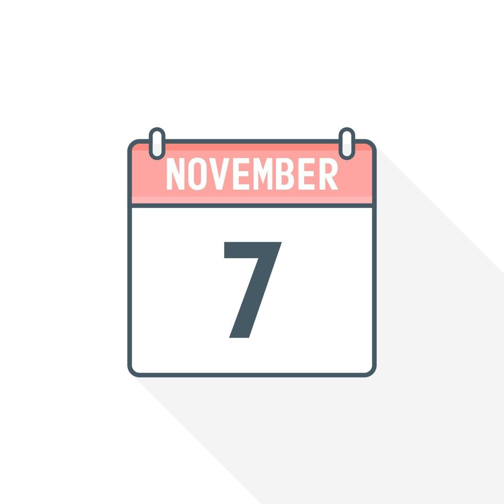 7th November calendar icon. November 7 calendar Date Month icon vector illustrator