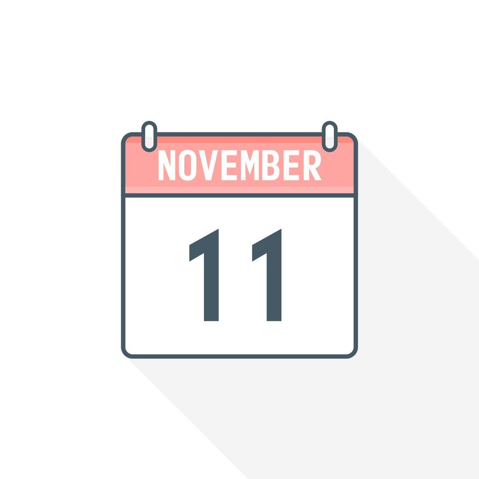 11th November calendar icon. November 11 calendar Date Month icon vector illustrator