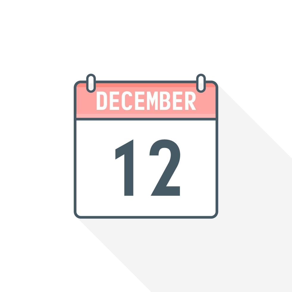 12th December calendar icon. December 12 calendar Date Month icon vector illustrator