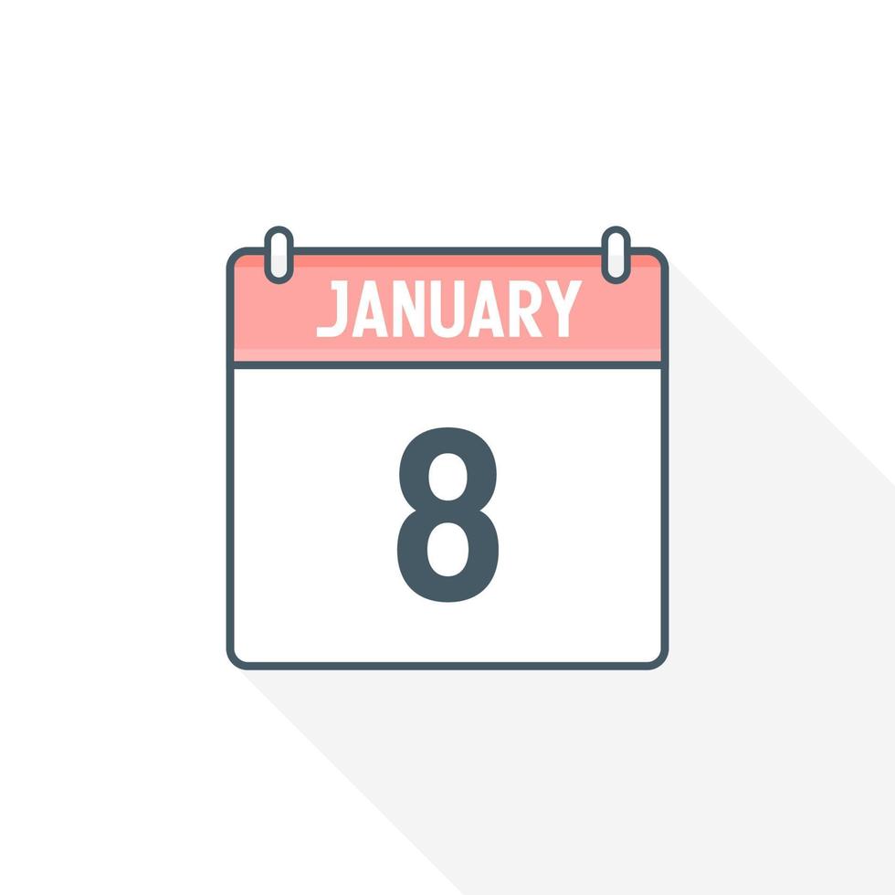 8th January calendar icon. January 8 calendar Date Month icon vector illustrator