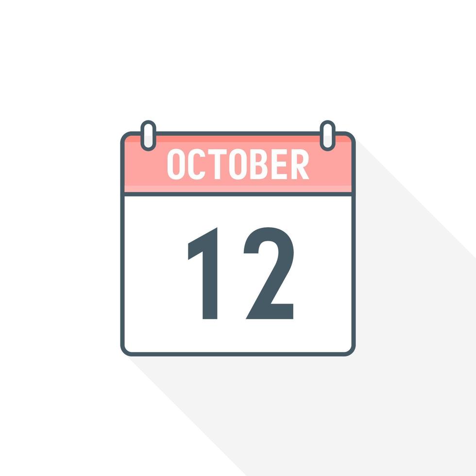 12th October calendar icon. October 12 calendar Date Month icon vector illustrator