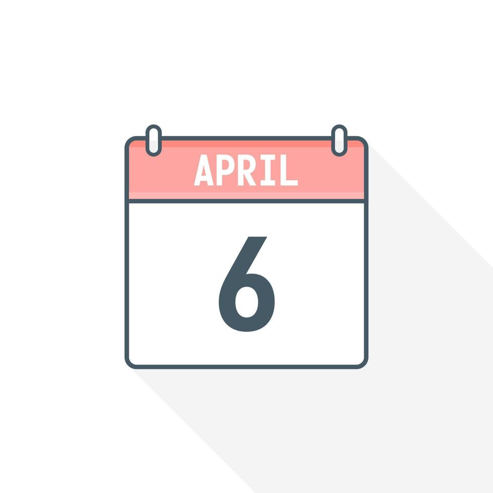 6th April calendar icon. April 6 calendar Date Month icon vector illustrator