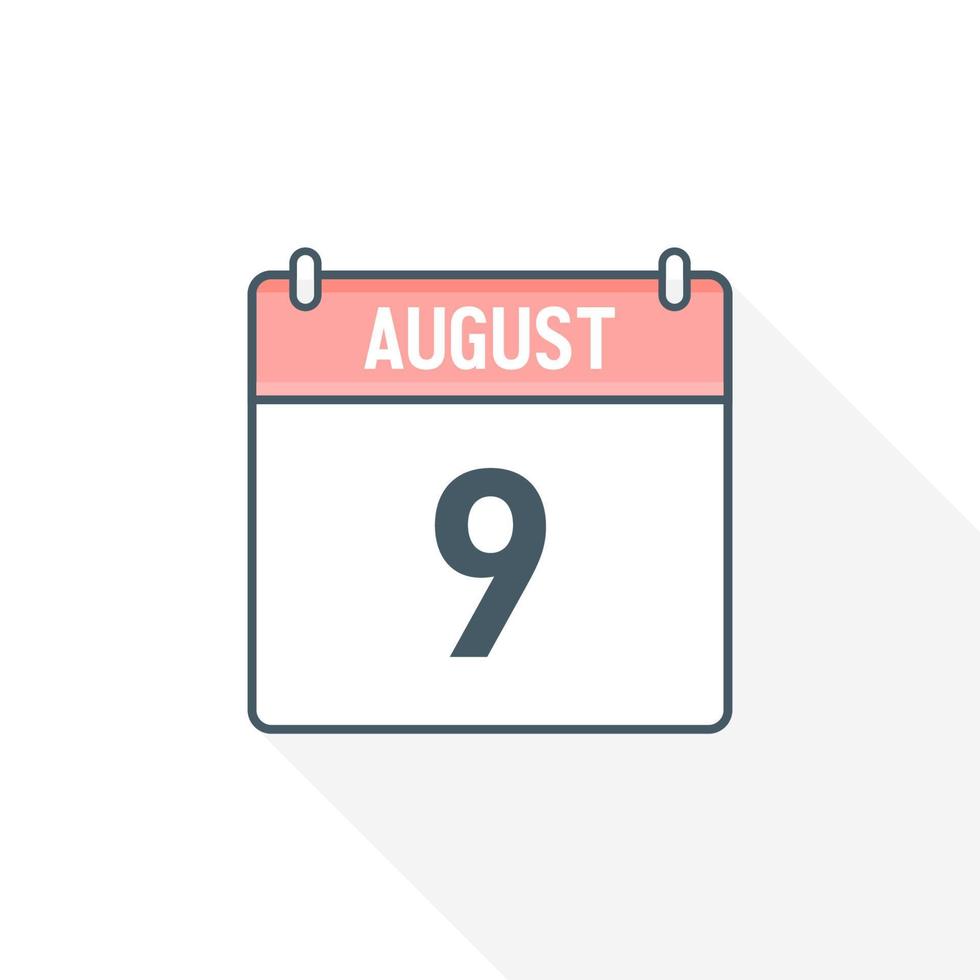 9th August calendar icon. August 9 calendar Date Month icon vector illustrator
