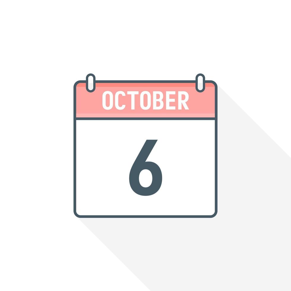 6th October calendar icon. October 6 calendar Date Month icon vector illustrator