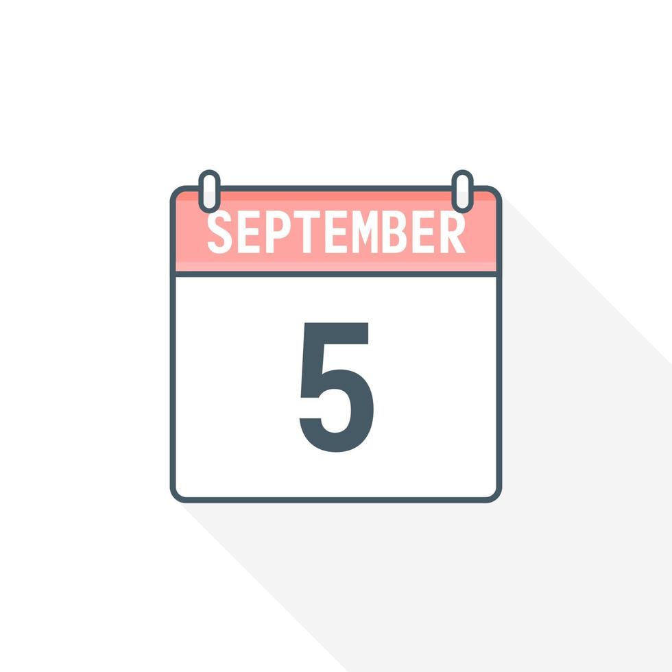 5th September calendar icon. September 5 calendar Date Month icon vector illustrator