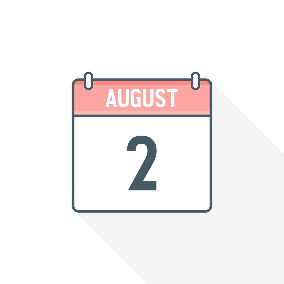 2nd August calendar icon. August 2 calendar Date Month icon vector illustrator