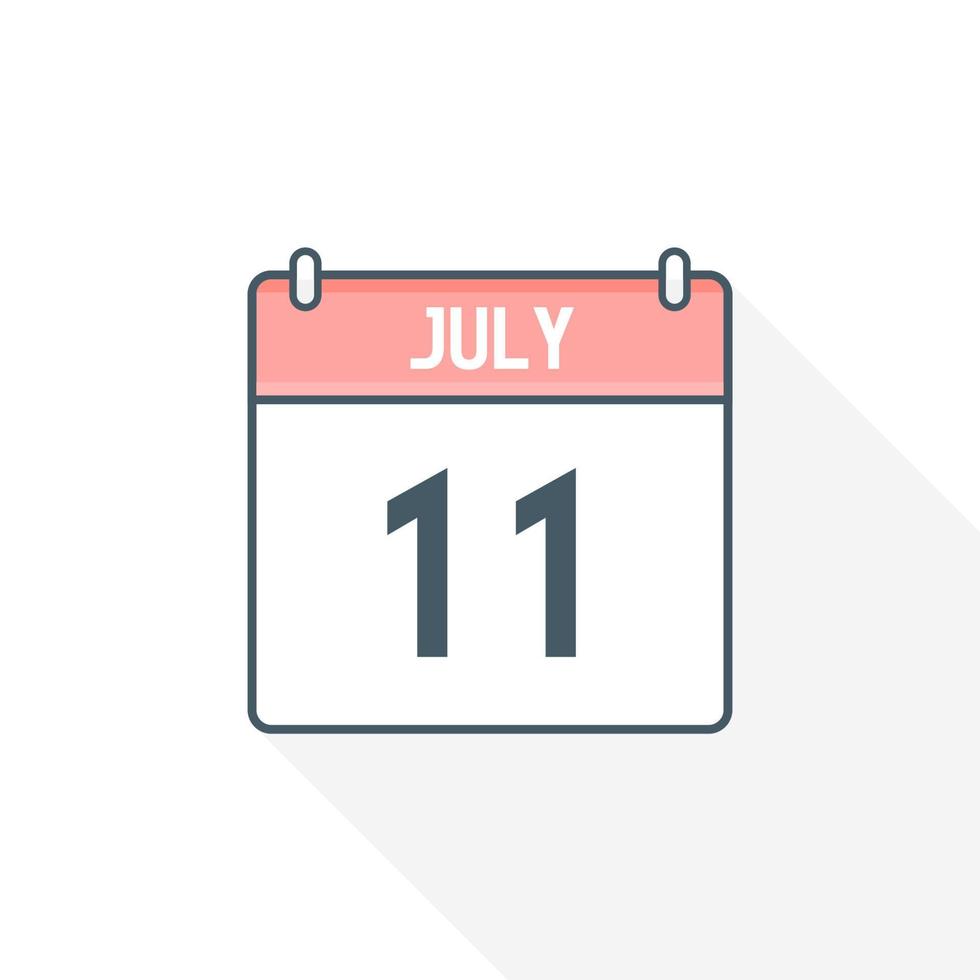 11th July calendar icon. July 11 calendar Date Month icon vector illustrator